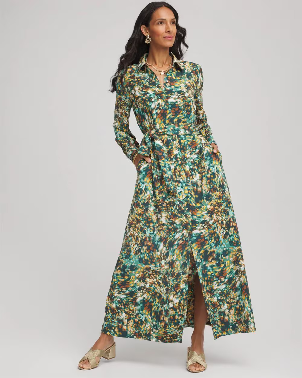 Printed Long-Sleeved Shirtdress | Chico's
