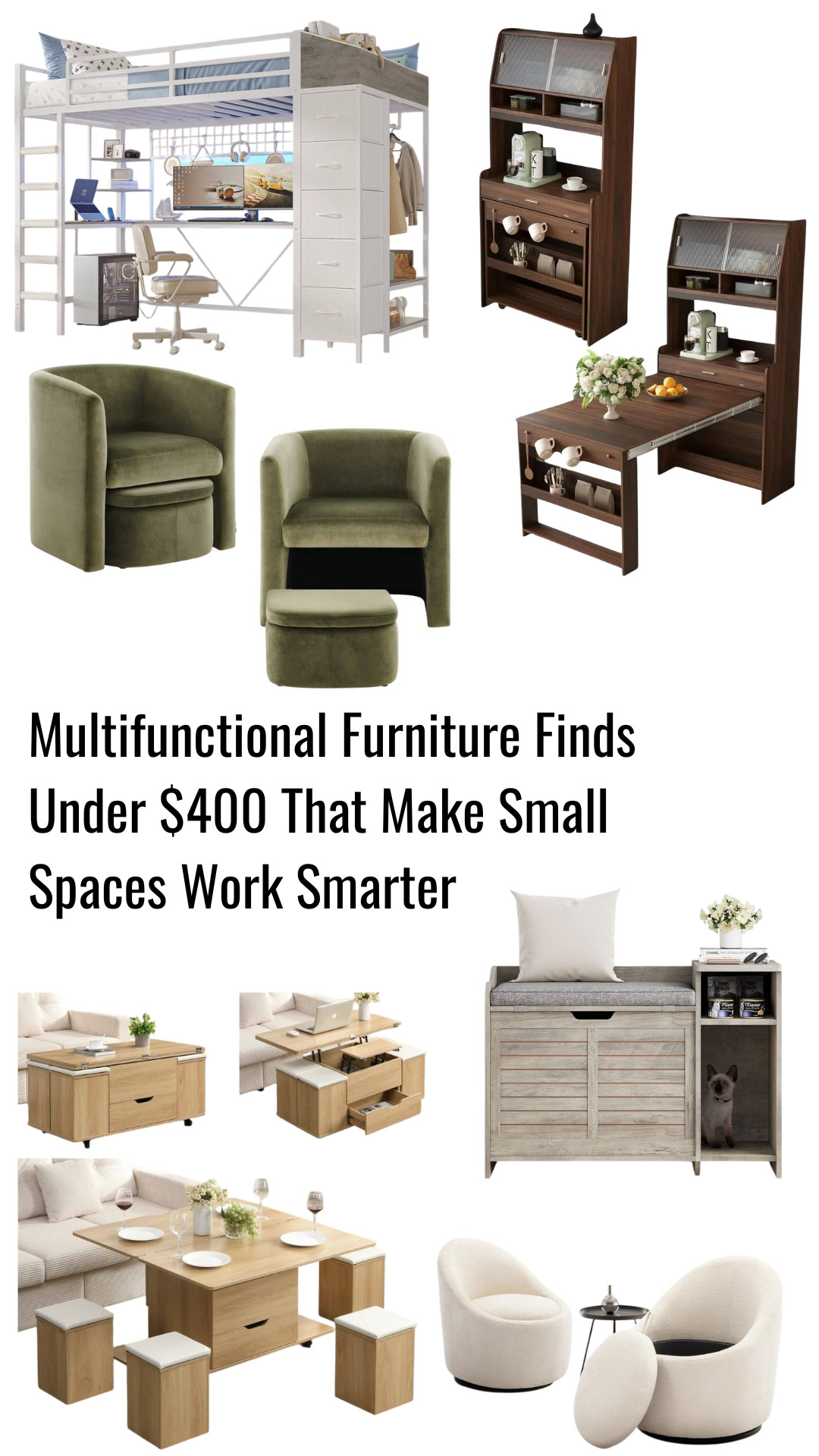 Multifunctional Furniture Finds Under $400 That Make Small Spaces Work Smarter. Small spaces demand clever solutions — and these pieces actually deliver. From lift-top coffee tables to ottoman-chairs that stash everything out of sight, each pick works double (or triple!) duty without blowing the budget. Perfect for studios, guest rooms, tiny homes, and anyone trying to create more room without… you know… more room. 

 #LTKHome