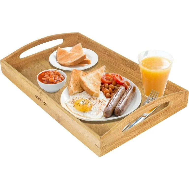 Greenco Natural Bamboo Serving Tray | Wooden Serving Trays | Butler Style Bamboo trays with Handl... | Walmart (US)