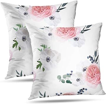 Darkchocl Set of 2 Daily Decoration Throw Pillow Covers Blush Blue Floral Square Pillowcase Cushi... | Amazon (US)