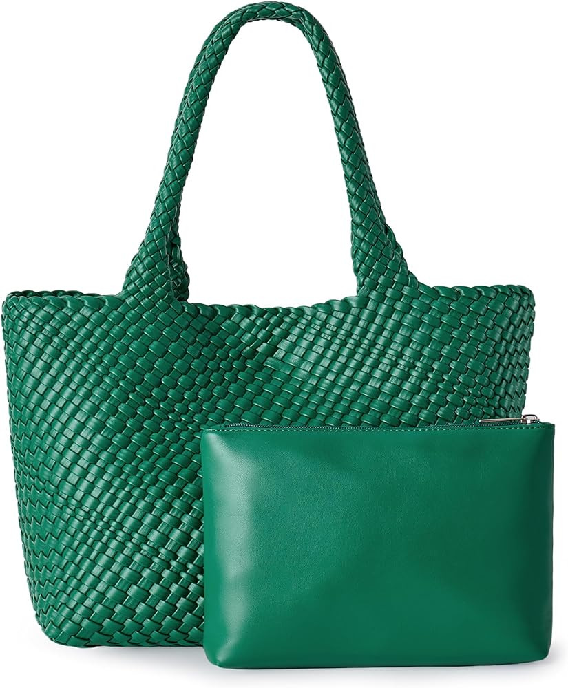 Woven Shoulder Bag for Women, Fashion Top Handle Soft Vegan Leather Shopper | Amazon (US)