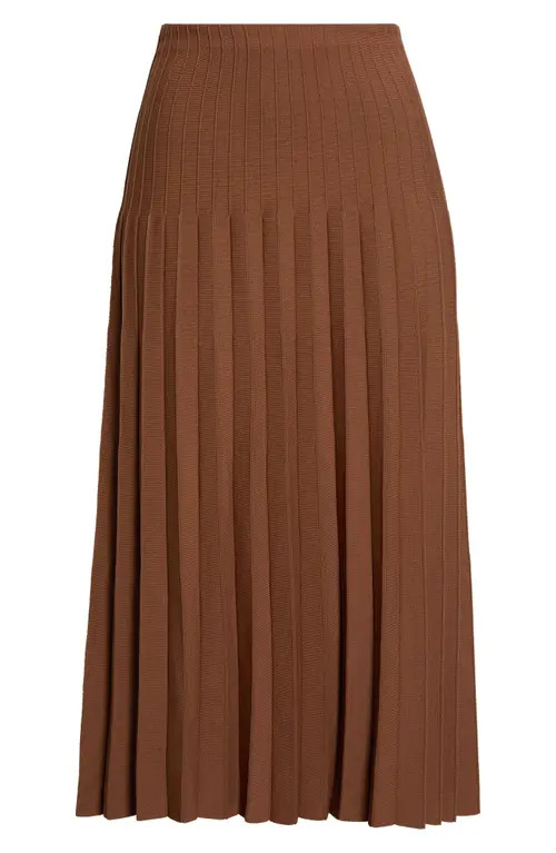 STAUD Lena Pleated Knit Maxi Skirt in Cigar at Nordstrom, Size Large | Nordstrom