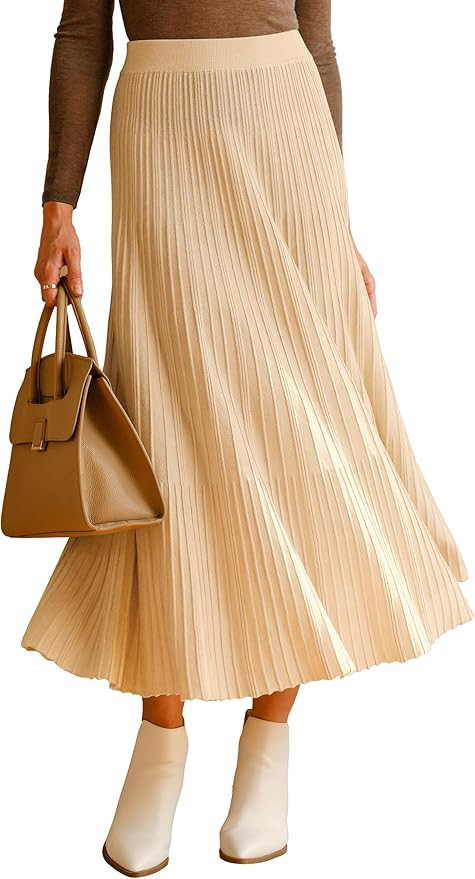 Arach&Cloz Women's Wool Blend Wide Elastic Band A-Line Pleated Flowy Long Skirts 2025 | Amazon (US)