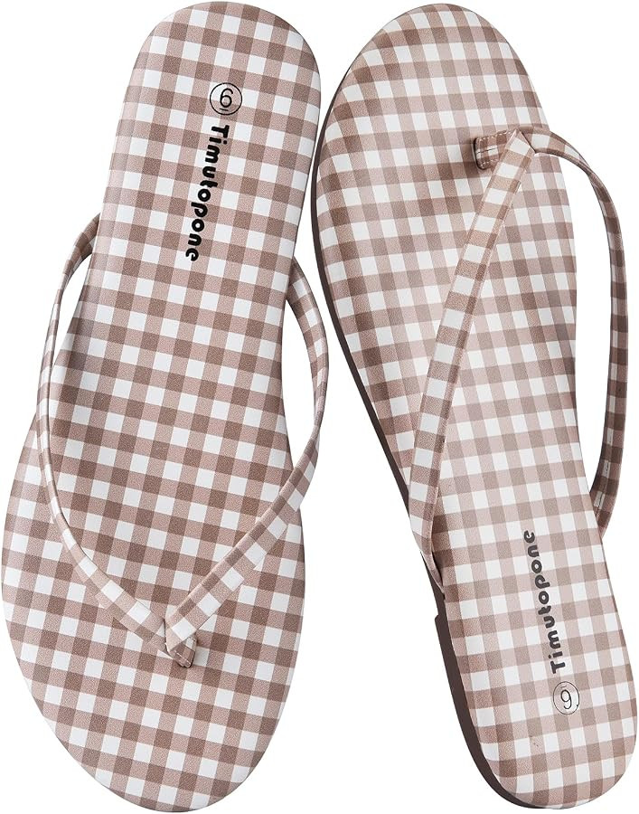 Plaid Flip Flops for Women Memory Foam Flat Sandals Comfortable Casual Thong Summer Outdoor Beach... | Amazon (US)