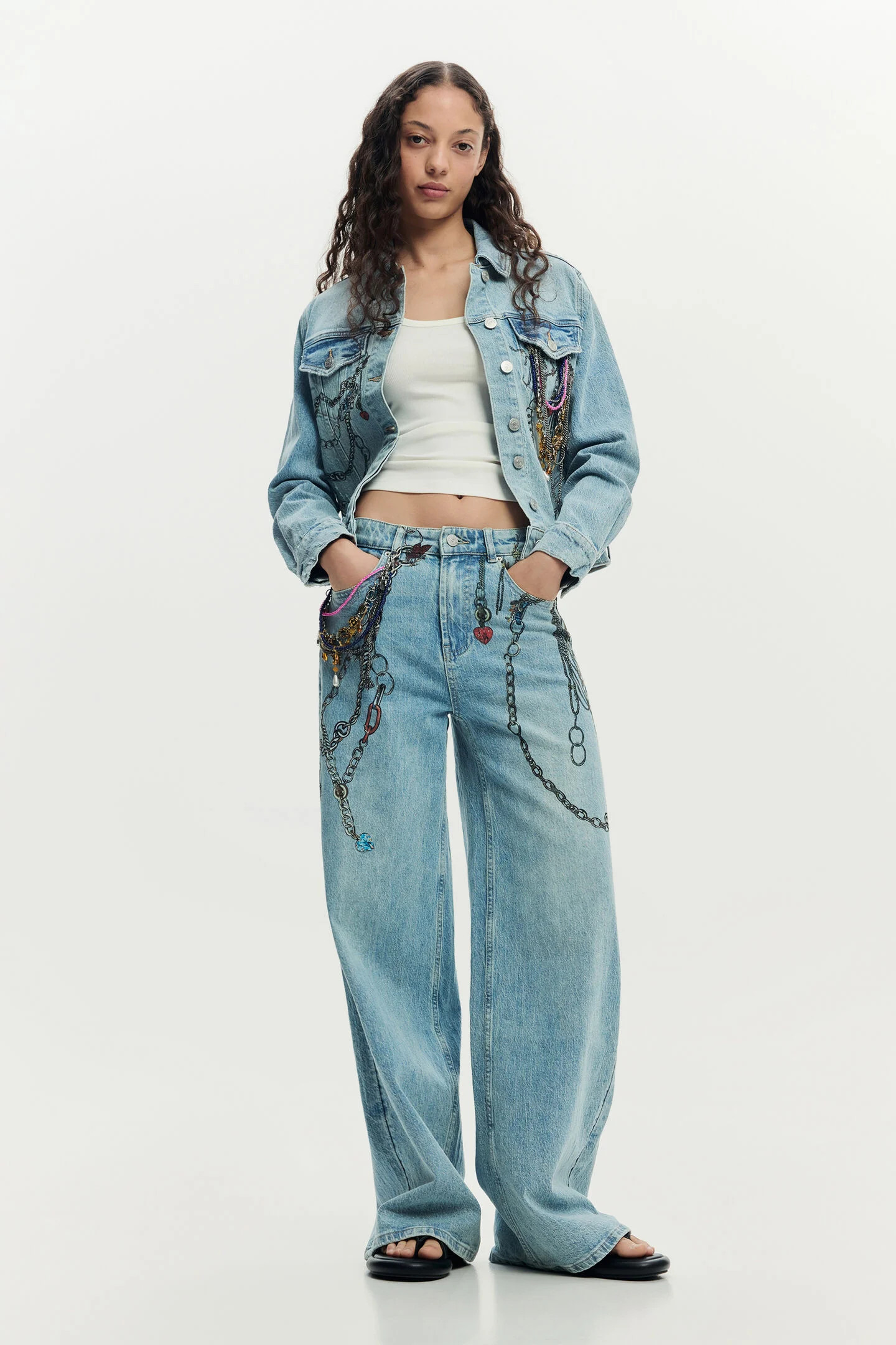 Wide leg chain jeans blue Women's I Desigual.com | Desigual USA,CA