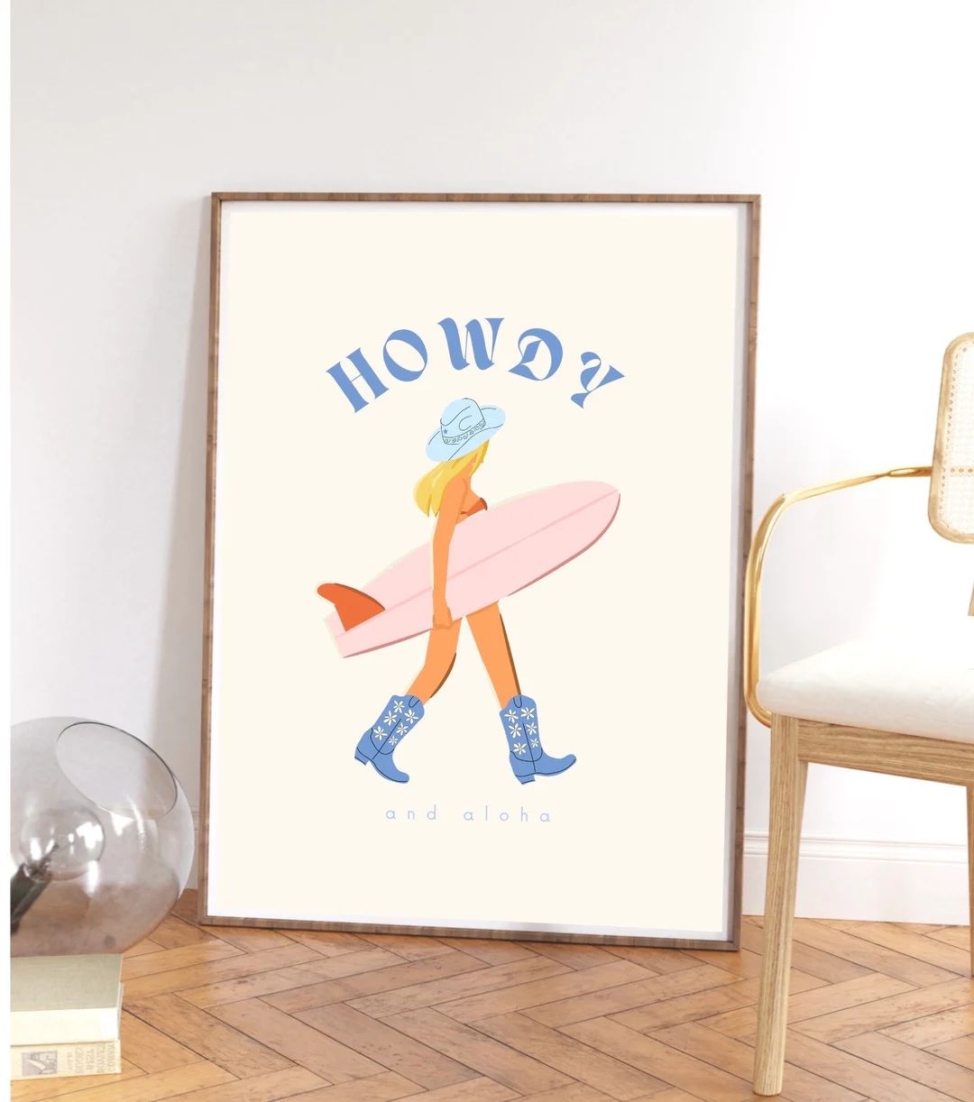 Howdy and Aloha Cowgirl Surfer Girl Blonde Pink and Blue Poster - Etsy | Etsy (US)