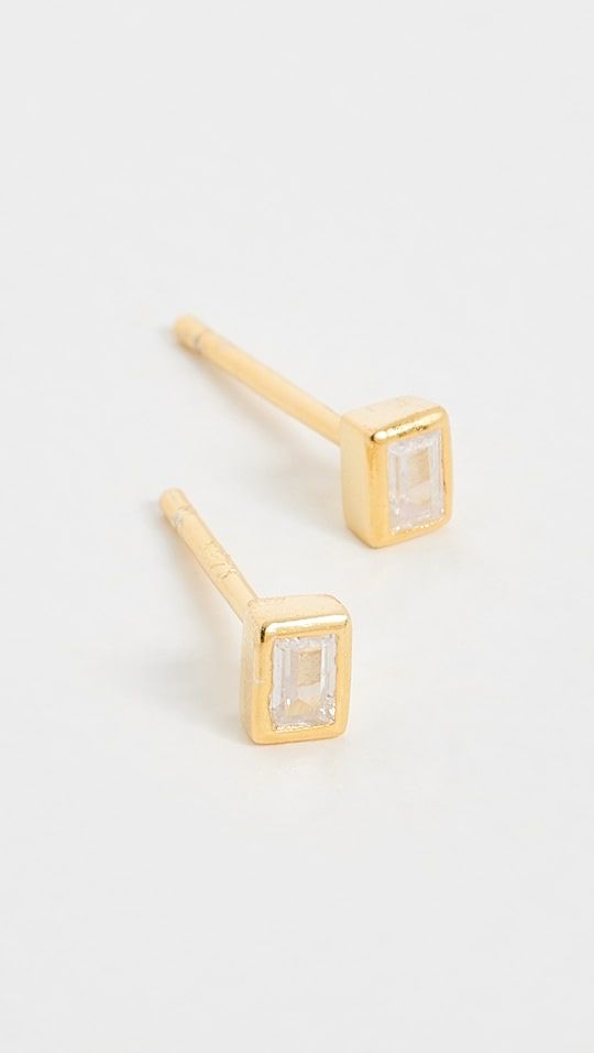 Emerald Bezel Solitaire Stud Earrings | Shopbop