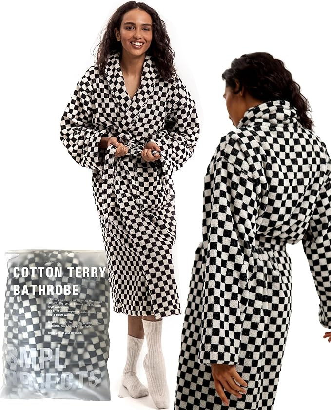 Bathrobe for Women - Terry Cloth Robe for Women and Men - 100% Cotton Checkered Bathrobe | Amazon (US)