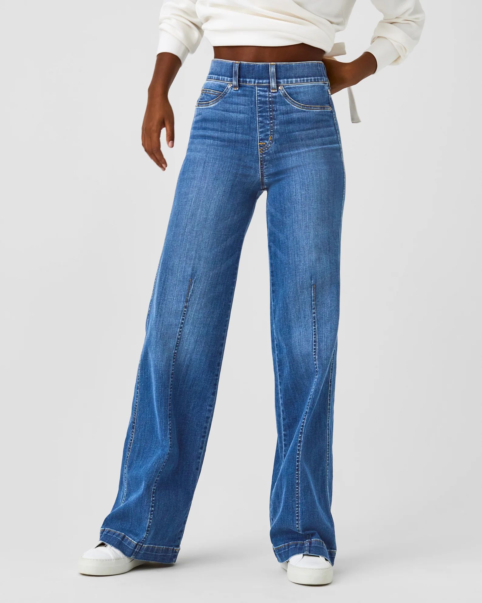 Seamed Front Wide Leg Jeans, Ecru | Spanx