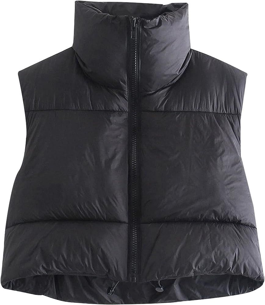 Women's Winter Crop Vest Puffer Lightweight Stand Collar Padded Vest Zip Up Sleeveless Jacket | Amazon (US)