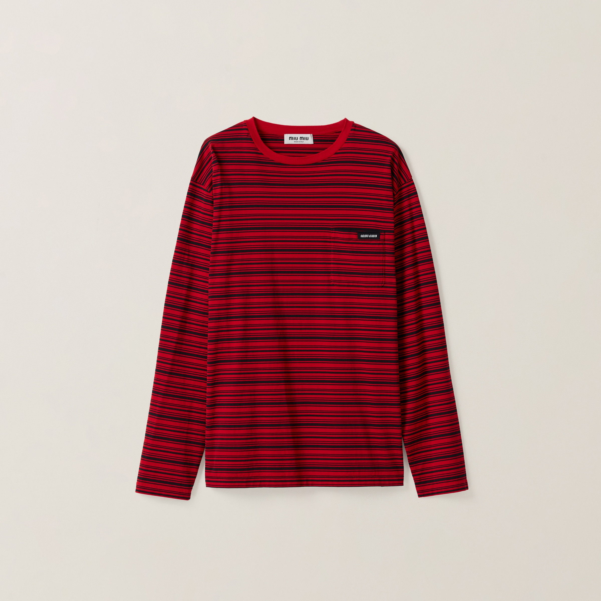 Red/black Long-sleeved Cotton Jersey T-shirt | Miu Miu | Miu Miu US
