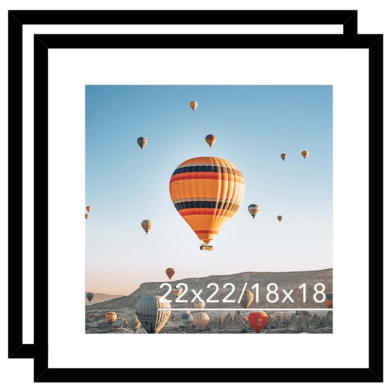 22x22 Picture Frame Set of 2 Black with 18x18 Mat, Display Photo 18x18 with Mat or 22 x 22 Withou... | Amazon (US)