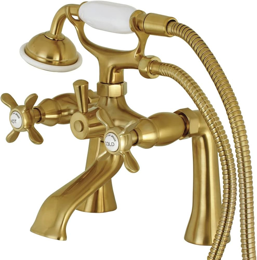 Kingston Brass KS288SB Essex 7-Inch Center Deck Mount Double Handle Tub Faucet with Hand Shower, ... | Amazon (US)