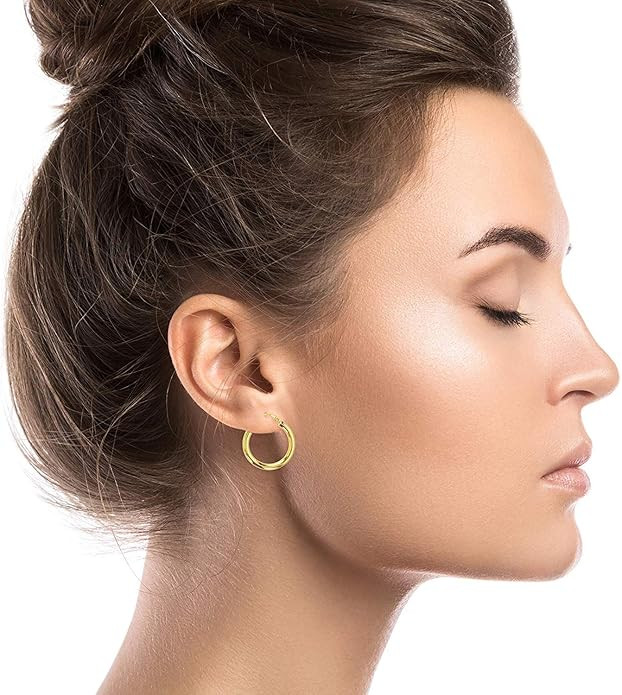 14k Yellow Gold 2mm Solid Polished Hoop Earrings for Women | 2mm Thick | Round Hoop Earrings | Se... | Amazon (US)