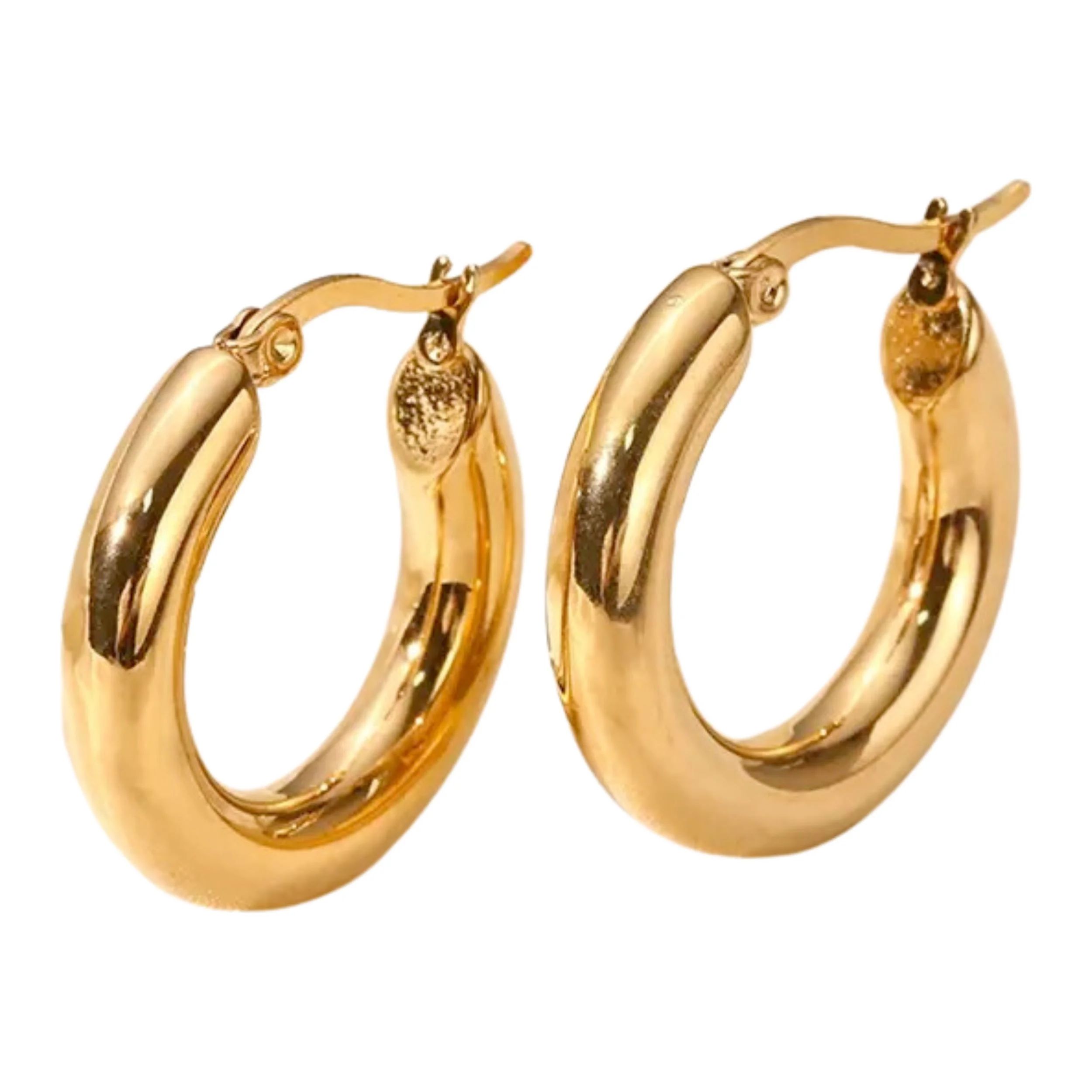 Lea Moda Gold Hoop Earrings, 18K Gold Plated Thick Loop Earrings for Women | Walmart (US)