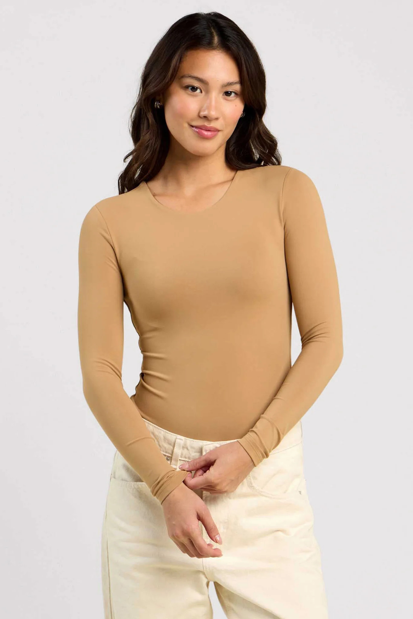 Long Sleeve Crewneck Bodysuit | Cinnamon | nuuds