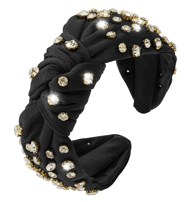 Mixcbe Rhinestone Knotted Headbands for Women, Crystal Beaded Jeweled Headbands, Fashion Hairband... | Amazon (US)