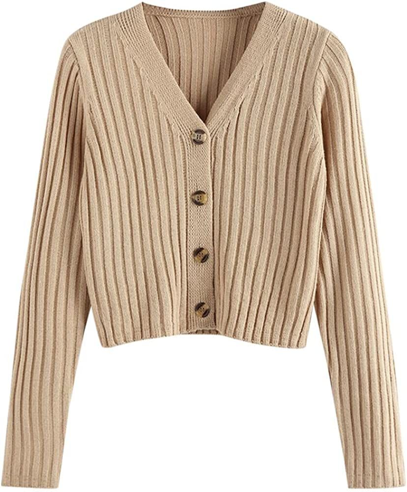 ZAFUL Women's Long Sleeve Solid Color Button Up Ribbed Crop Cardigan Sweater at Amazon Women’s ... | Amazon (US)
