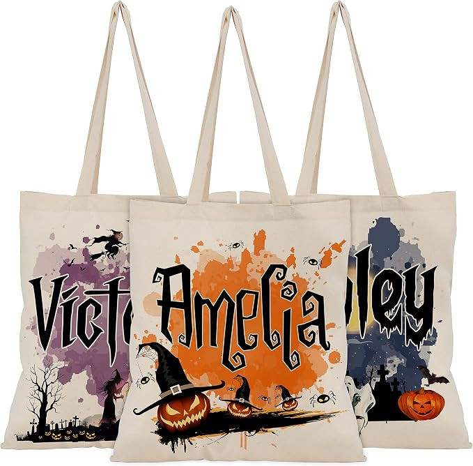 Personalized Halloween Tote Bags w/Name or Text - 6 Design Font 15*16inch Customized Pumpkin Witc... | Amazon (US)