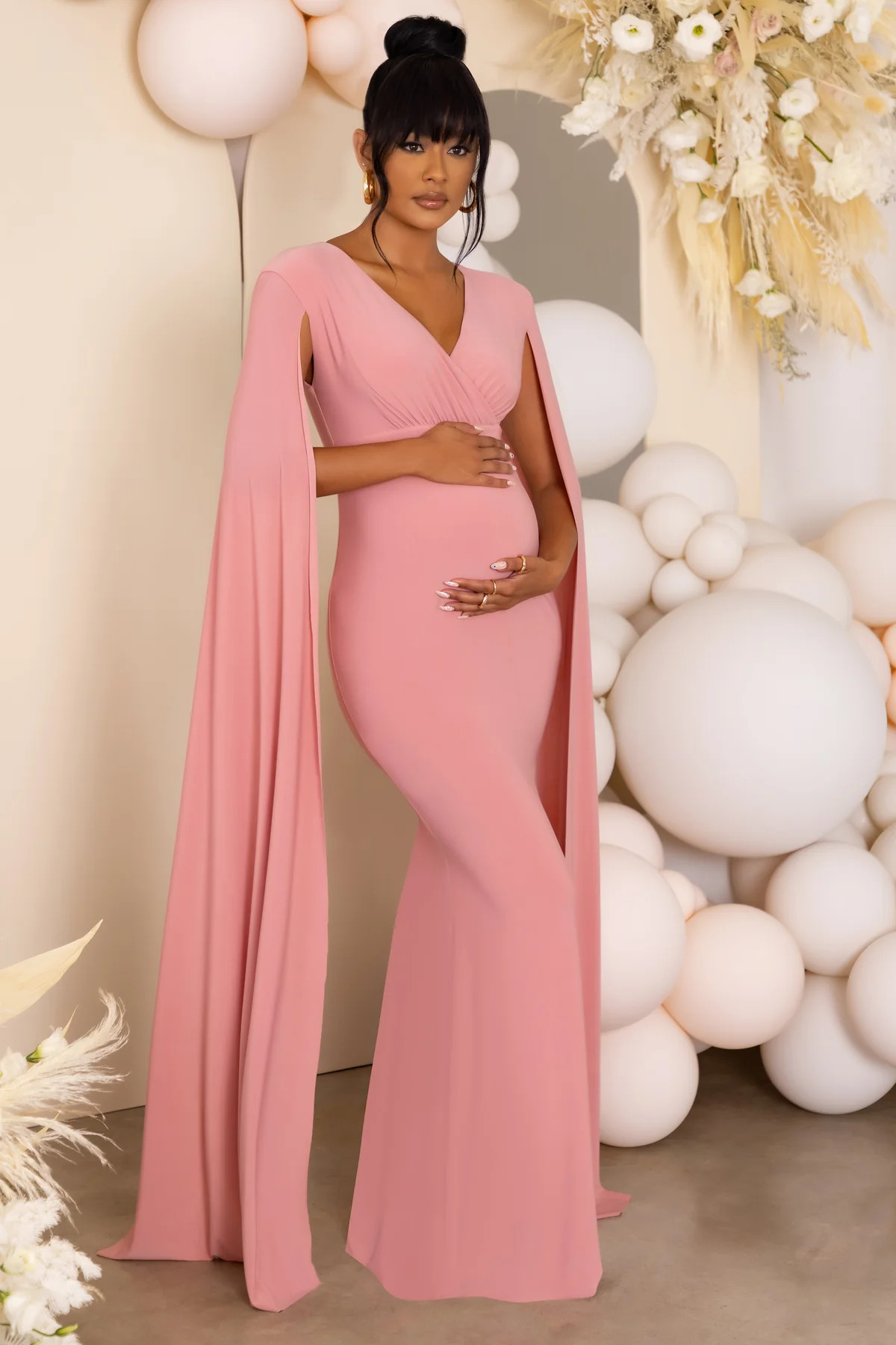 Anticipation | Nude Maternity Cape Maxi Dress | Club L London
