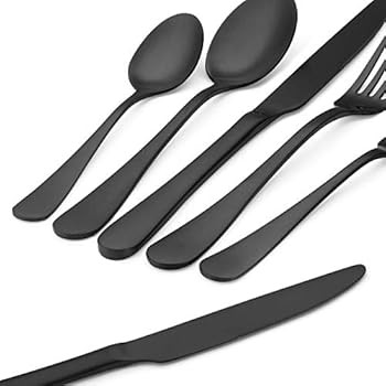 Matte Black Silverware Set, Satin Finish 20-Piece Stainless Steel Flatware Set,Kitchen Utensil Se... | Amazon (US)