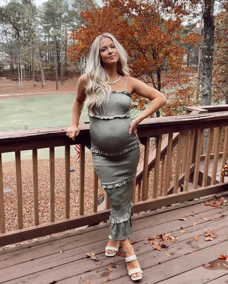Love this dress for any special occasion while pregnant! I wore this to a rehearsal dinner 32 weeks pregnant! It is so comfy and would fit me through your my whole pregnancy and after. Wearing a size small  

#LTKbump #LTKSeasonal