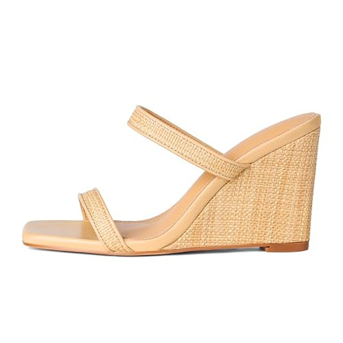 EQAUDES Wedge Sandals Heels for Women Summer Shoes - Slip On, Open Toe, Slides, Two Strap Sandal, Dressy, Wedding | Amazon (US)