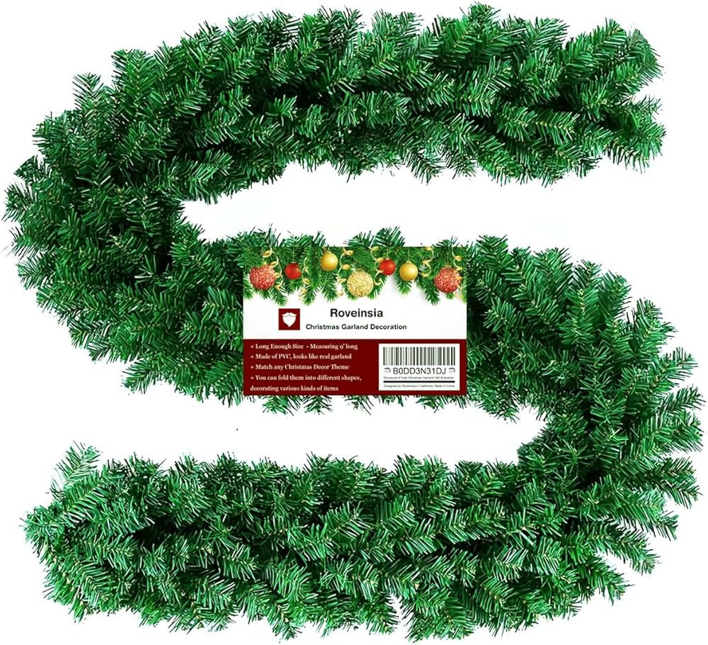 9 Feet Christmas Garland 260 Branches Xmas Artificial Decorations for Doors Stairs Fireplace | Amazon (US)