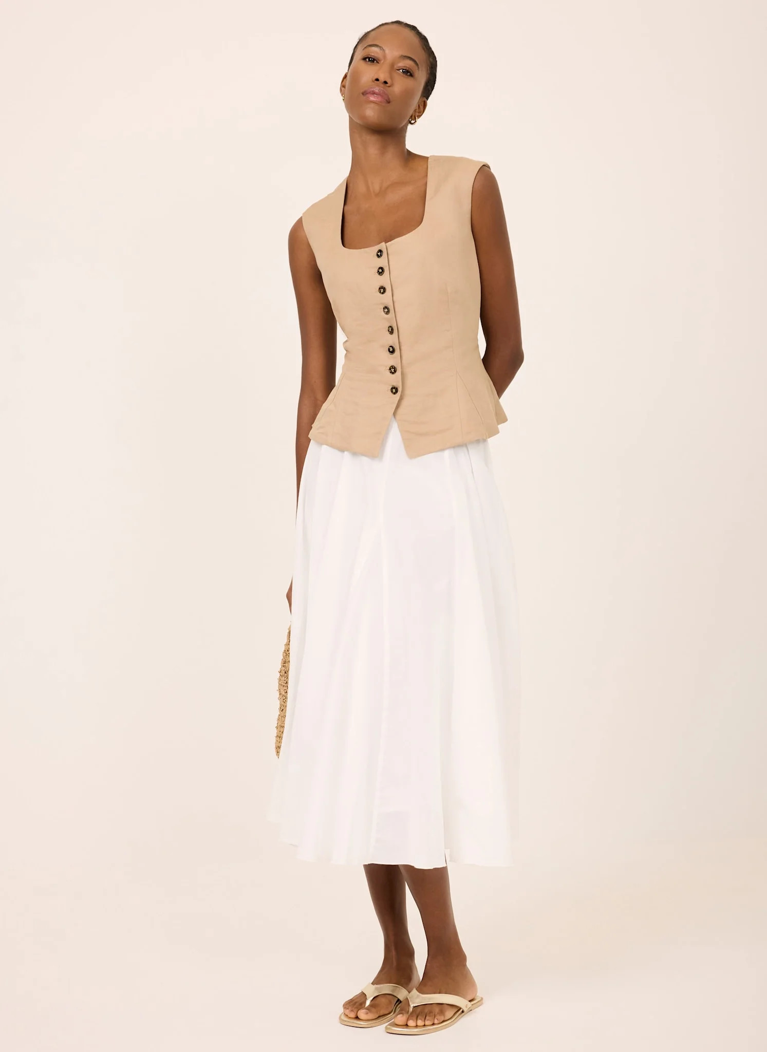 Neutral Linen Blend Peplum Waistcoat | Mint Velvet
