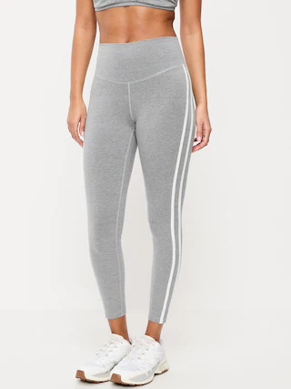 High-Waisted PowerChill Side-Striped 7/8 Cotton Leggings | Old Navy (US)