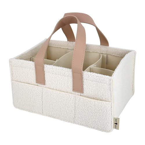 Teddy Sherpa Diaper Caddy - Beige Baby Nursery Organizer for Diapers and Essentials, Neutral Nursery, Portable Diaper Storage Basket | Amazon (US)