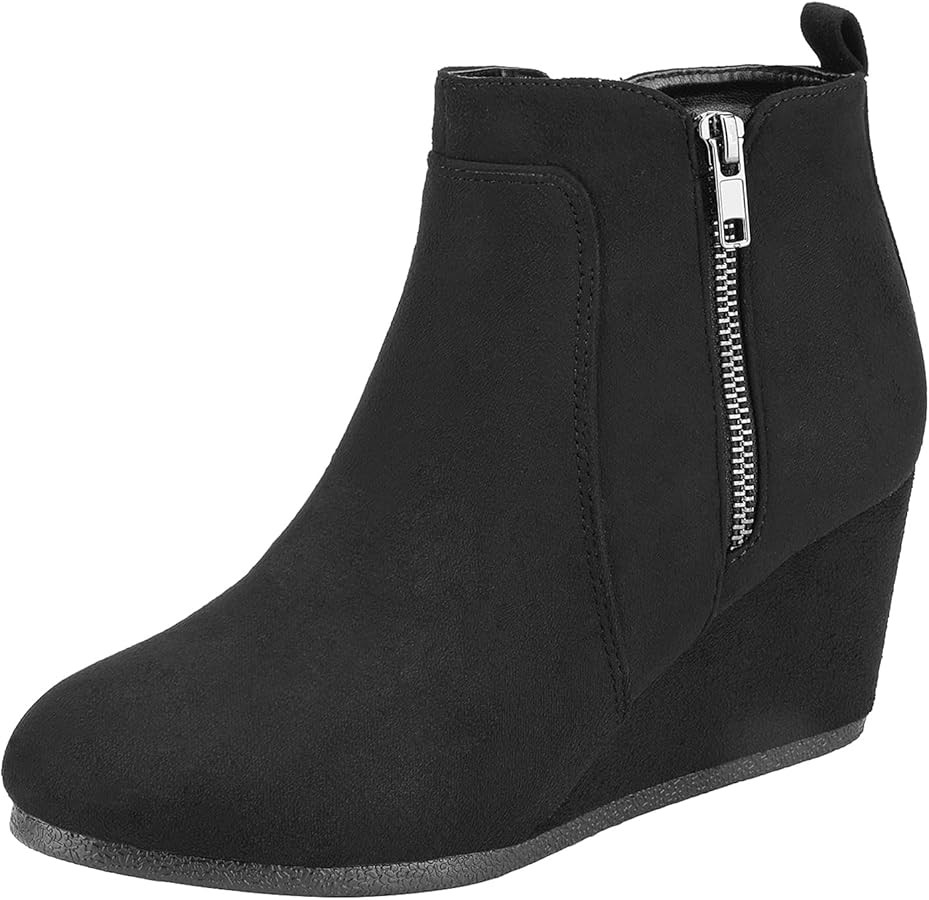 DREAM PAIRS Women's Suede Low Wedges Ankle Boots | Amazon (US)