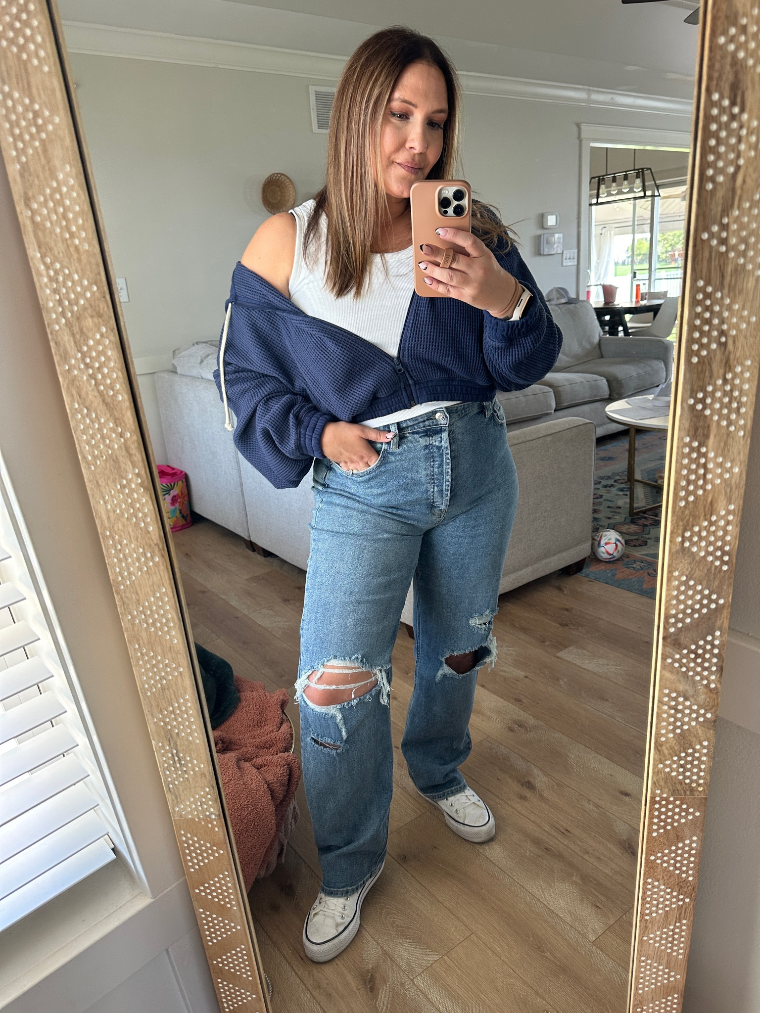 Target denim, 30% off! Wearing the 12. Sweatshirt is true to size, wearing the large! 

#LTKover40 #LTKsalealert #LTKmidsize