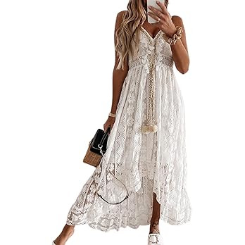 CUPSHE Women's Summer Dresses Sleeveless Lace Casual Tassel Beach Spaghetti Straps Flowy Maxi Sun... | Amazon (US)