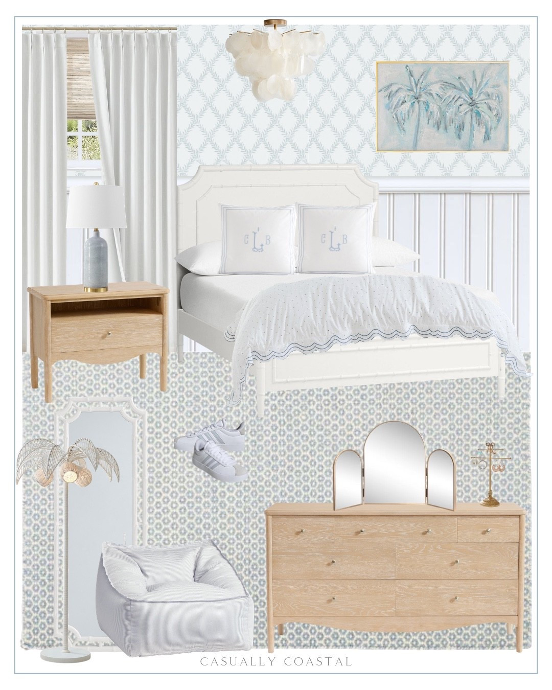 Teen Girl Bedroom 

Coastal bedroom, coastal bed, coastal rug, coastal nightstand, coastal lamp, coastal wallpaper, coastal wall art, coastal bedding, pottery barn dresser, 7 drawer wide dresser, bamboo classic bed, wide nightstand, coastal table lamp, ceramic table lamp, soft blue wallpaper, large capiz flush mount, pottery barn bedding, scallop duvet cover, large oxford stripe chambray bean bag lounger, palm tree floor lamp, bamboo floor mirror, coastal floor mirror, wayfair rug, bedroom rug, French blue/ivory wool rug, 8x10 rug, palm tree art, medium arch trifold vanity mirror, loveshackfancy bow necklace holder, coastal euro sham, woven bamboo no drill Roman shades, white pinch pleated full blackout curtains, adidas VL court sneakers

#LTKHome #LTKKids