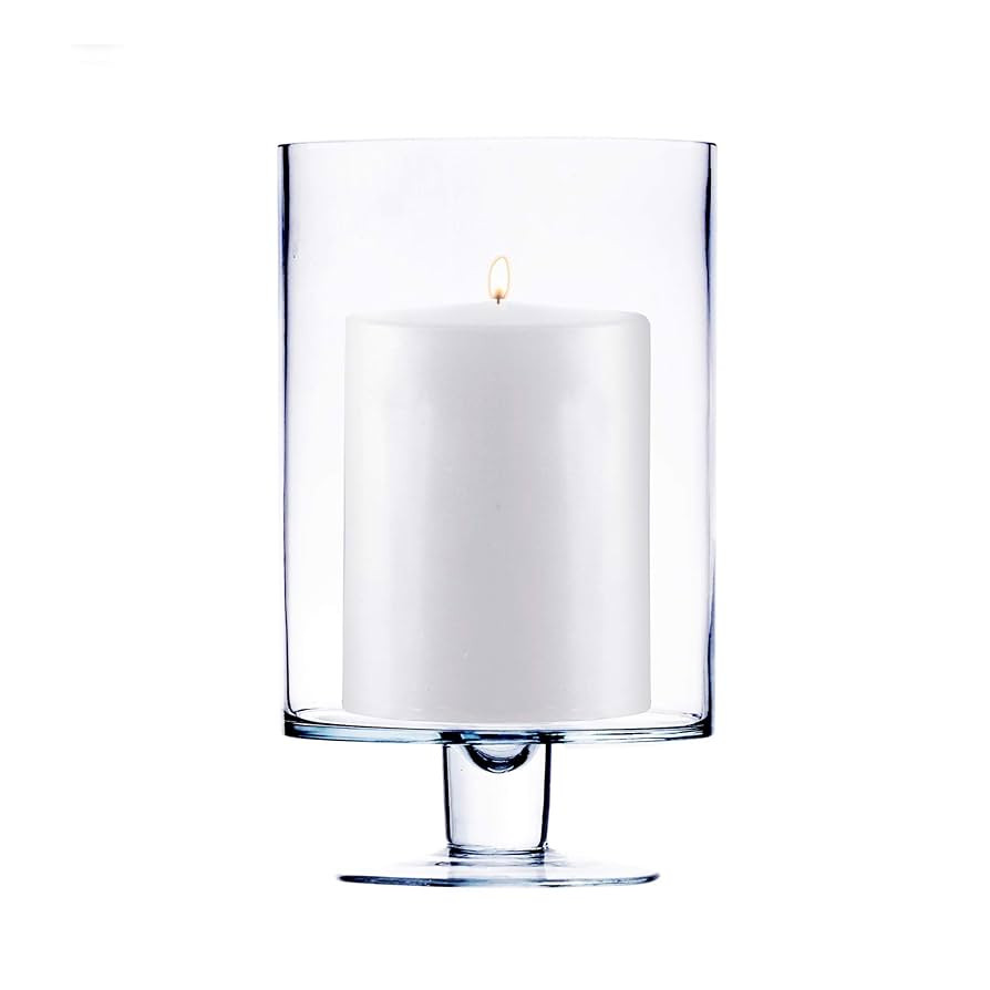 CYS EXCEL Glass Hurricane Pillar Candle Holder (H:10" W:6") | Multiple Size Choices Short Stem Ca... | Amazon (US)