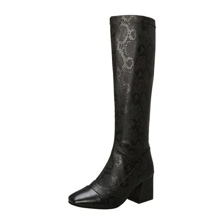 EQWLJWE 2022 Booties for Women Side Zip Over-Knee Boots Snake Pattern Square High Heel Long Tube Boo | Walmart (US)
