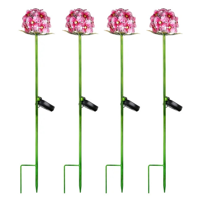 Better Homes & Gardens Pink Hydrangea Solar Garden Stake Set of 4 | Walmart (US)