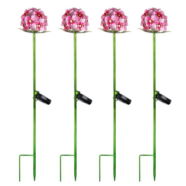 Better Homes & Gardens Pink Hydrangea Solar Garden Stake Set of 4 | Walmart (US)