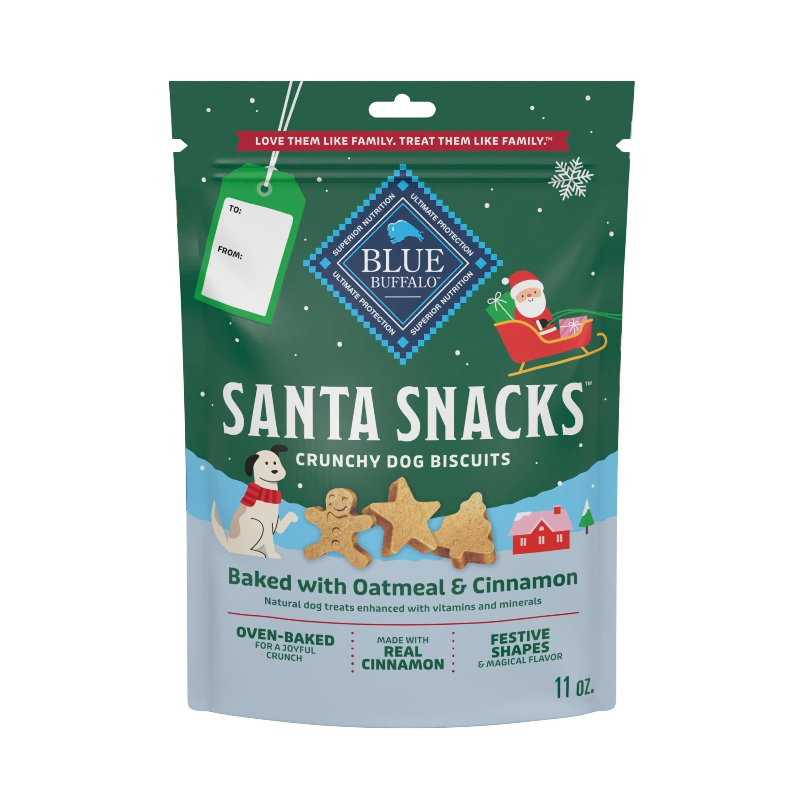 Blue Buffalo Santa Snacks Crunchy Dog Biscuits, Oven-Baked With Natural Ingredients, Oatmeal & Ci... | Amazon (US)