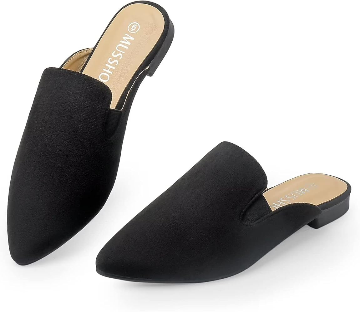 MUSSHOE Mules for Women Flats Slip On Elastic Comfortable Pointed Toe Womens Mules | Amazon (US)