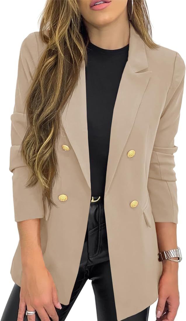Cicy Bell Women's Casual Long Sleeve Blazer Solid Color Loose Lapel Button Blazer Jacket | Amazon (US)