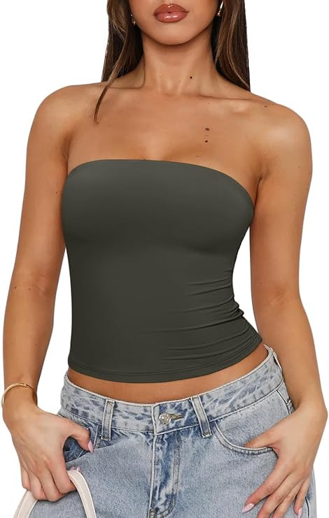 REORIA Women's Strapless Tube Top Double Lined & Non-Slip Y2K Backless Crop Tops for Summer Going... | Amazon (US)