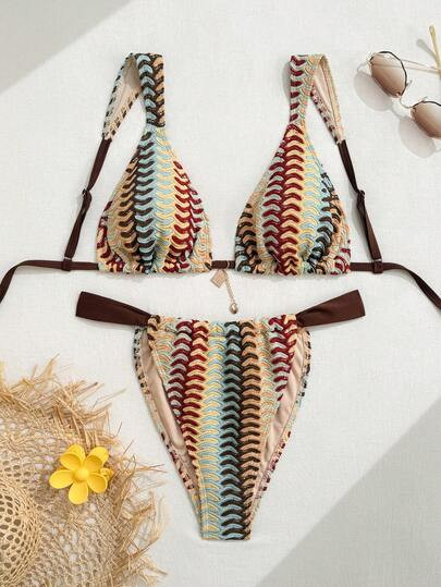 Swim Vcay Plus Size Women's 2-Piece Swimwear Set, Special Fabric With Coconut Tree Metal Pendant ... | SHEIN