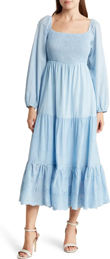 Eyelet Trim Long Sleeve Cotton Dress | Nordstrom Rack