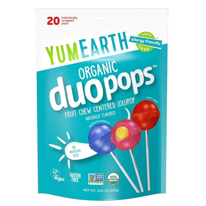 YumEarth Organic Duo Pops, Lollipops with Fruit Chew Centers - Allergy Friendly (Top 9 Free), No ... | Amazon (US)