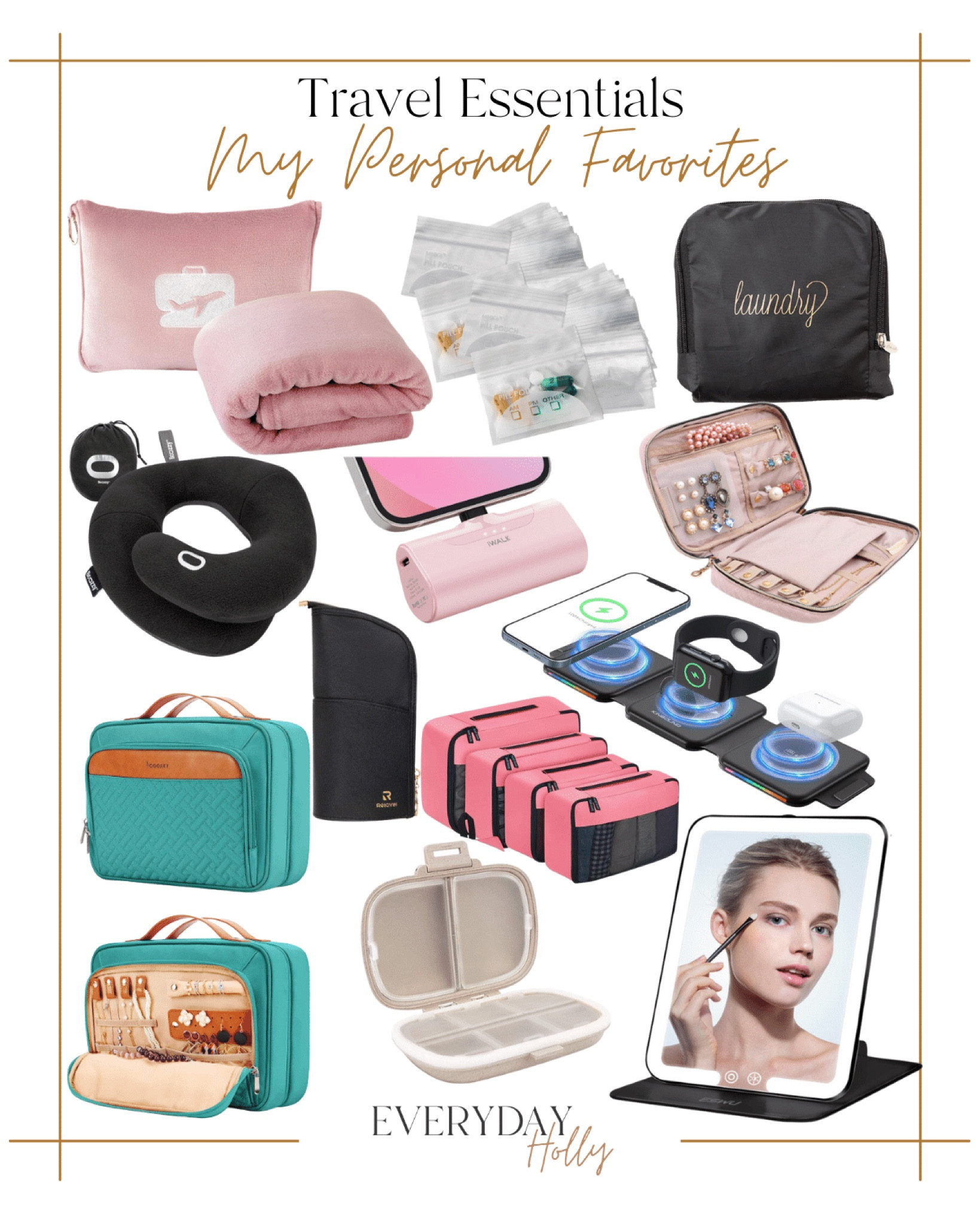 My personal favorite travel essentials!

Travel  Vacation  Travel blanket  Pillow  Pill pouch  Vitamins  Laundry bag  Neck pillow  Charger  Portable charger  Jewelry case  Toiletries  Hanging bag  Makeup brush holder  Packing cubes  Vanity  Travel mirror  Makeup mirror  Pill case  Amazon  Essentials

#LTKGiftGuide #LTKtravel #LTKSeasonal