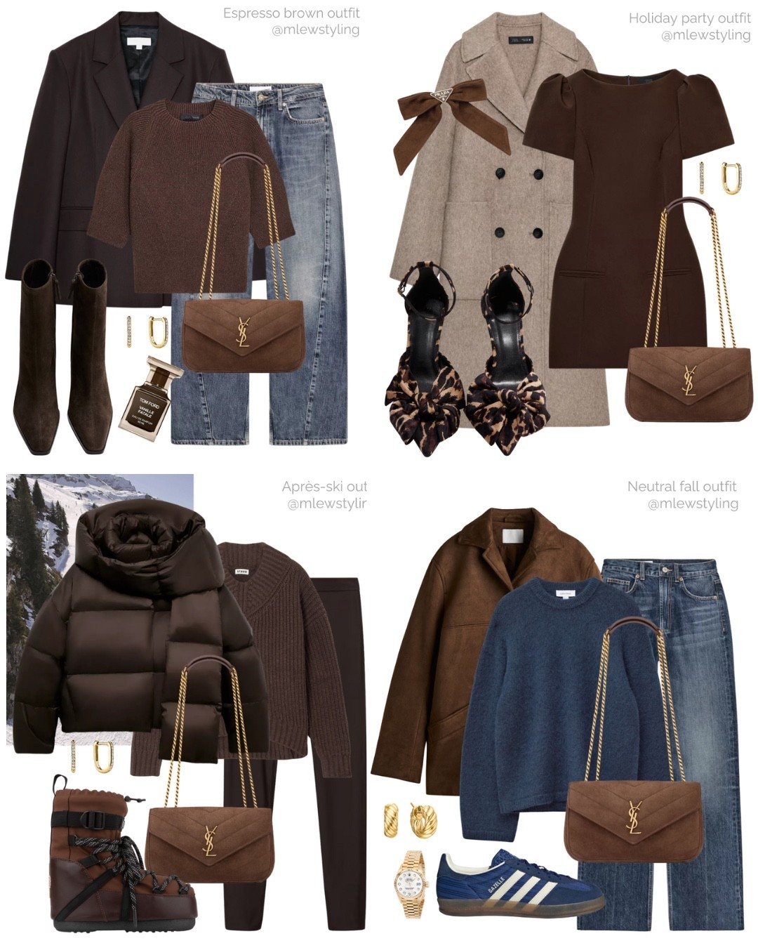 Espresso brown outfit ideas 🤎☕️

Tags: winter outfit, autumn fashion, holiday look, après-ski, ysl Lou Lou brown suede bag, heeled ankle boots, barrel leg jeans, wool coat, party dress, bow heels, puffer jacket, moon boots, chocolate brown leggings, navy blue sweater, cozy knit, Prada hair bow 

#LTKHoliday #LTKootd #LTKCyberWeek