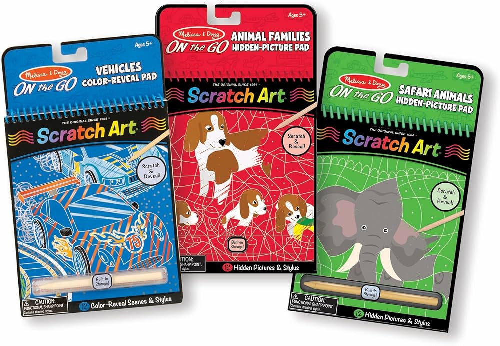 Melissa & Doug On the Go Scratch Art Activity Books 3-Pack - Safari Animals, Animal Families, Veh... | Amazon (US)