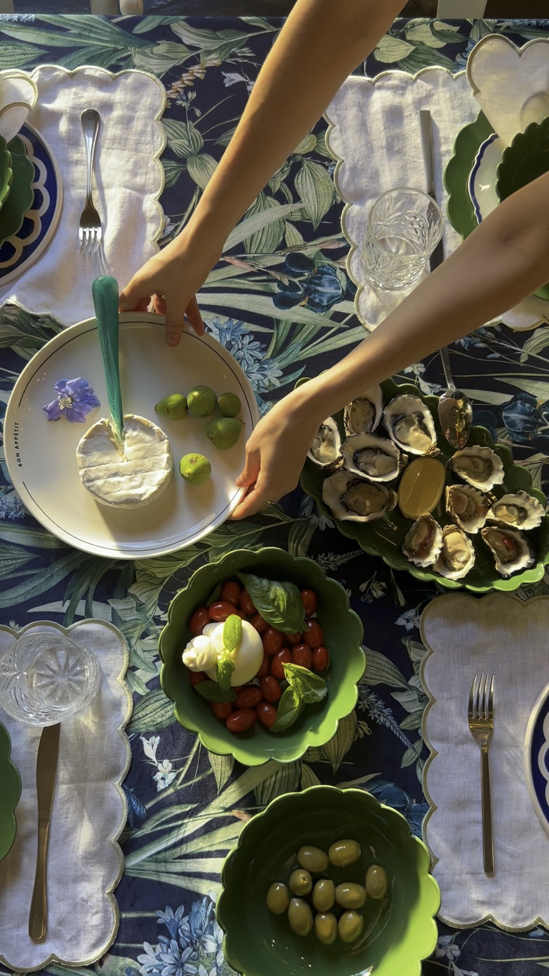 Golden Hour with In The Round House Green Scallop set. 